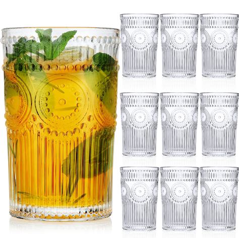 9 Pcs Romantic Water Glasses Vintage Drinking Glasses Tumblers Glass ...