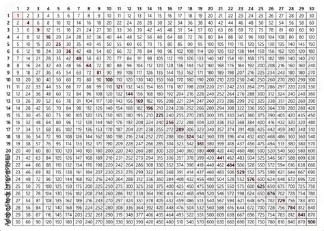 30x30 multiplication table vector illustration for students Stock ...