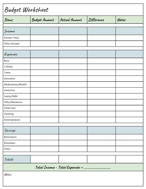 Budget Spreadsheet Free Printable - Printable Templates