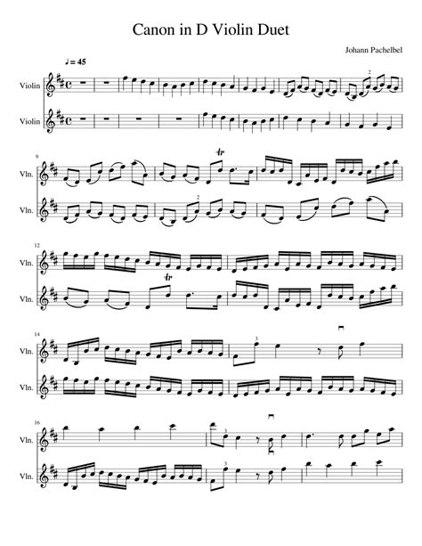 Canon in D Violin Duet sheet music for Violin download free in PDF or MIDI