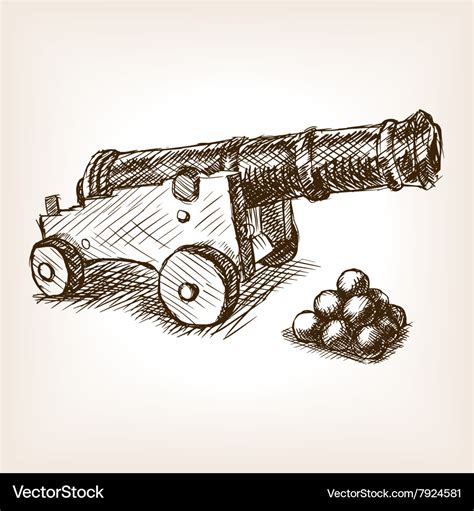 Old cannon hand drawn sketch Royalty Free Vector Image