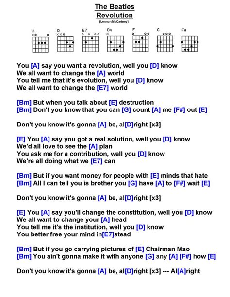 The Beatles - Revolution [A] [GT] [W] in 2021 | Lyrics and chords ...