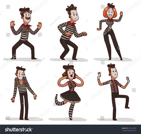 Set Of Funny Cartoon Mimes. They Standing In Typical Poses. All They ...