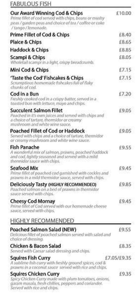 Squires Fish & Chips Braunton's full menu online