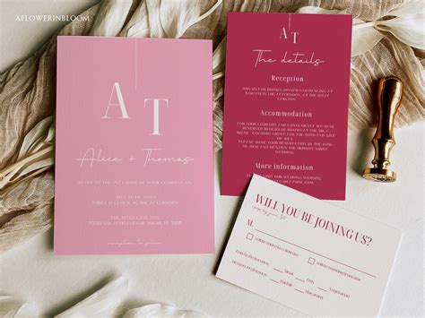 Magenta Wedding Invitation Suite Hot Pink Invitation Canva Template ...