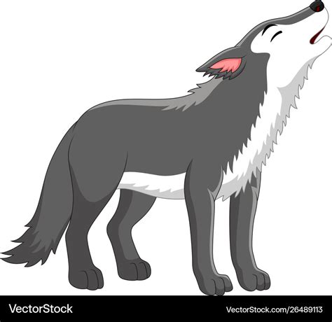 Cartoon wolf howling on white background Vector Image