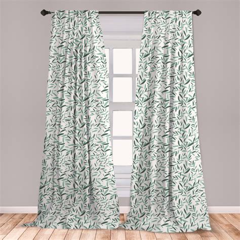 Sage Curtains 2 Panels Set, Pattern with Leaves Environment Nature ...