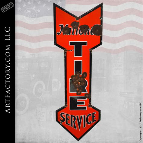 Vintage National Tire Service Sign: Original Vintage Die Cut Signage