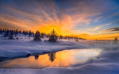 nature, Landscape, Sunrise, Winter, Mist, Sky, Cold, Frost, Trees, Snow ...