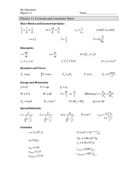 Basic Physics Equations Kinematics