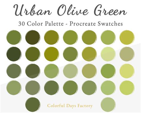 Urban Olive Green Color Swatches Procreate Color Palette - Etsy Israel