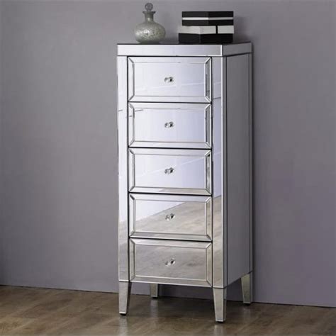 Marnie Tall Mirrored Chest Of Drawers With 5 Drawers | Furniture in Fashion