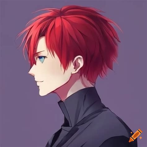 Anime male with red hair and blue eyes side profile