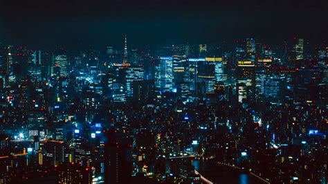 night city, aerial view, tokyo, city lights, metropolis, 4k HD Wallpaper