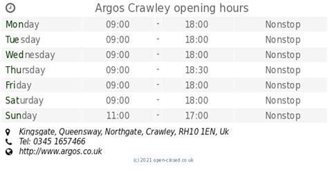 Argos Crawley opening times, Kingsgate, Queensway, Northgate