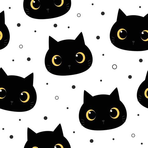 Cute black cat kitten head cartoon seamless pattern 2266214 Vector Art ...