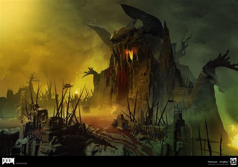 ArtStation - DOOM - Hell Paintovers, Colin Geller | Fantasy landscape ...