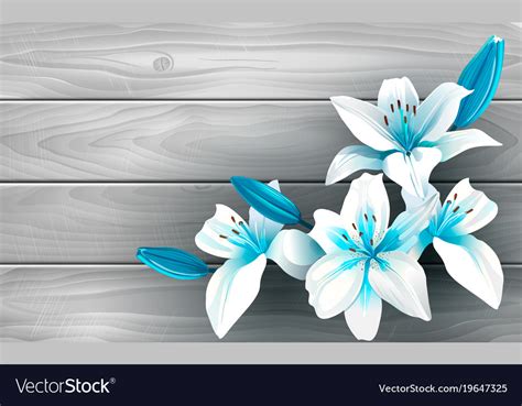 Blue and white flowers on wood Royalty Free Vector Image