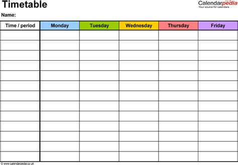 Timetable templates for Microsoft Word - free and printable