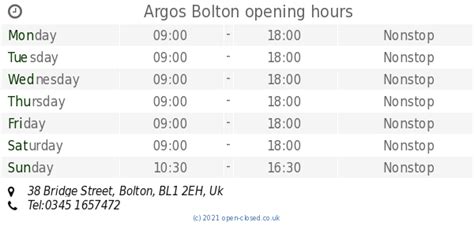 Argos Bolton opening times, 38 Bridge Street