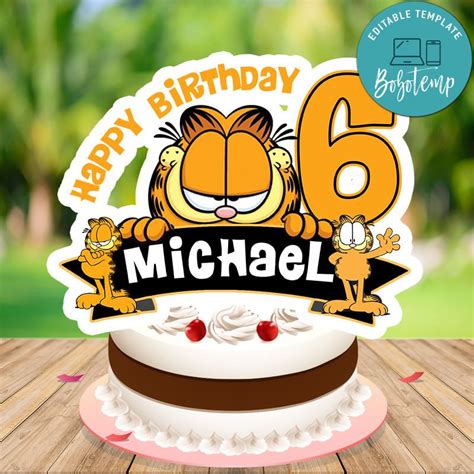 Garfield Birthday Cake Topper Template Printable | Bobotemp