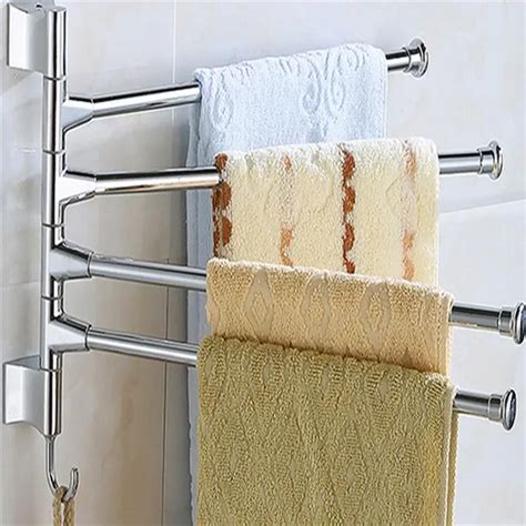 Bathroom Towel Wall Mounted Stainless Steel 4 Swivel Bars Bathroom ...