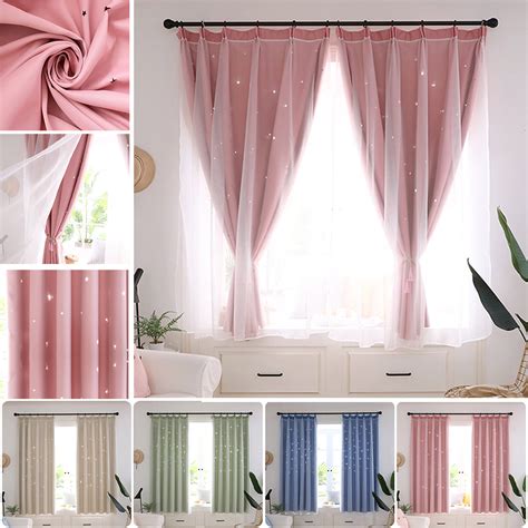 Romantic Double-layer Tulle Sheer Curtain + Blackout Curtains Hollow ...