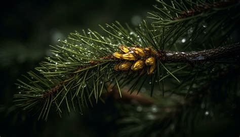 Evergreen tree branch with pine cones, symbolizing winter and ...