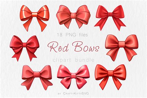 Red Christmas Bow PNG Clipart Bundle Graphic by CraftyKittyArt ...