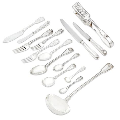 Lot - An assembled English sterling silver Fiddle, Thread and Shell flatware service, various ...