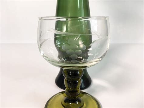 4 Vintage Roemer Austrian Wine Glasses - Set of 4 Green Stem Clear Bowl ...