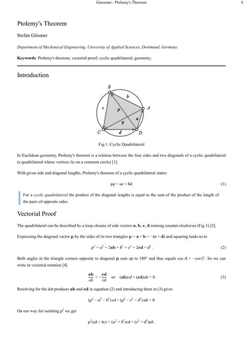 (PDF) Ptolemy's Theorem