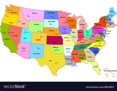 Map of usa with states and their capitals Vector Image