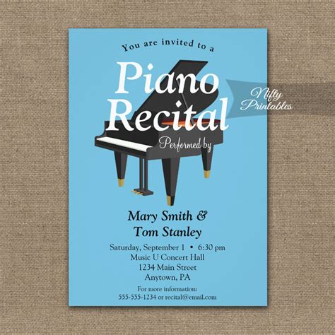 Piano Recital Invitations Blue Grand - Nifty Printables