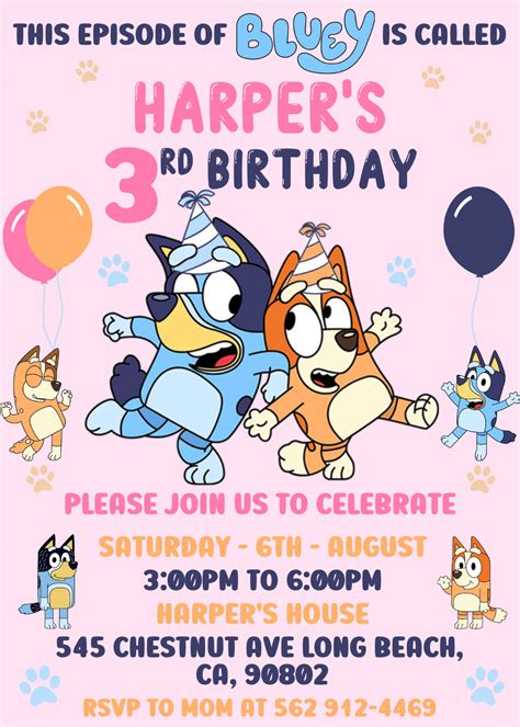 Copy of Bluey Birthday invitation2 | Birthday invitations, 2nd birthday ...