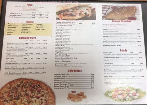 Menu at Pizza Palace pizzeria, Sterling