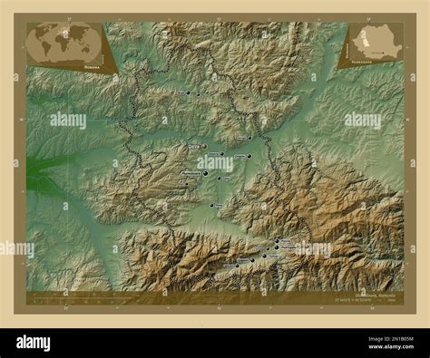 Hunedoara, county of Romania. Colored elevation map with lakes and ...