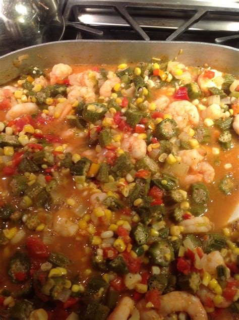 Maque Choux made the old fashion way...with fresh shrimp, okra and ...