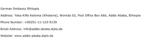 German Embassy Ethiopia Address, Contact Number of German Embassy Ethiopia