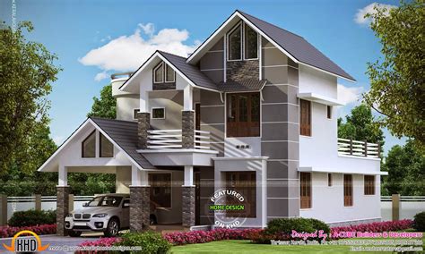 Modern sober coloured sloping roof house - Kerala home design and floor ...