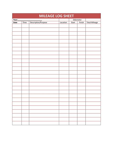 Printable Mileage Log - FREE DOWNLOAD - Aashe