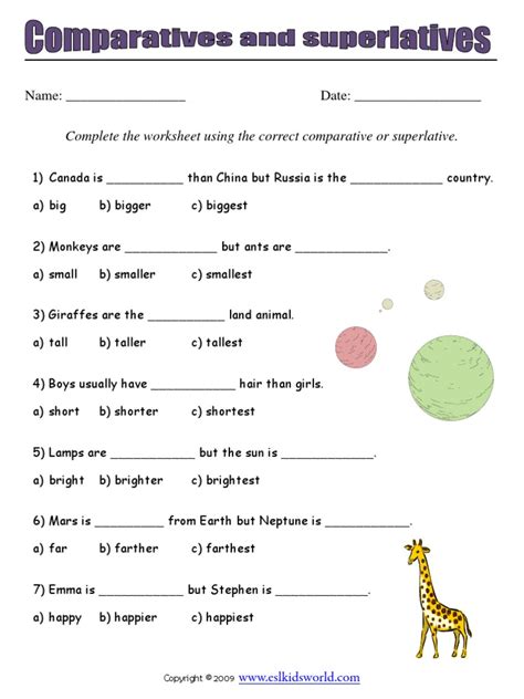 Comparatives And Superlatives Worksheets Pdf