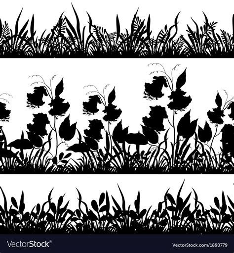 Flowers and grass silhouette set seamless Vector Image