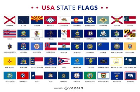 USA State Flags Collection Vector Download