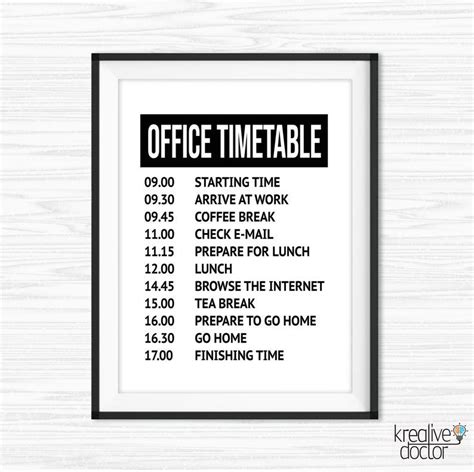 Office Timetable - Funny Office Signs - Office Wall Art - Office ...