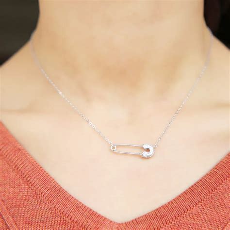 New fashion real 925 sterling silver safety pin pendant necklace for ...