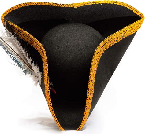 Amazon.com: Pirate Hat | Real Feathers Black Felt with Gold Trim ...