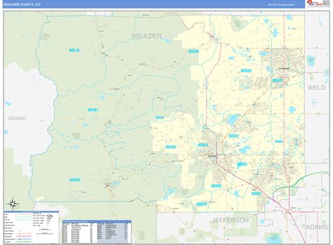 Boulder County, CO Zip Code Wall Map Basic Style by MarketMAPS - MapSales