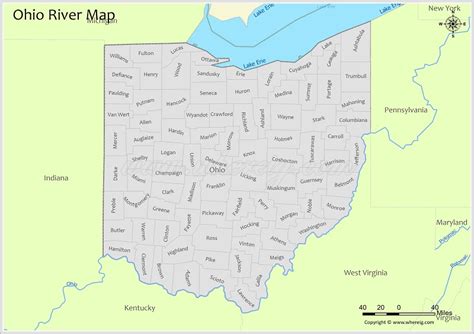 Ohio River Map, Rivers & Lakes in Ohio (PDF) - Whereig.com