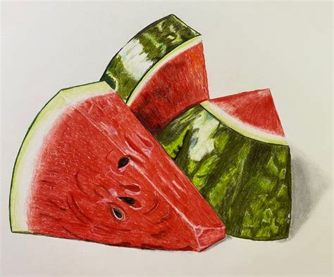 Watermelon with Coloured Pencil Drawing